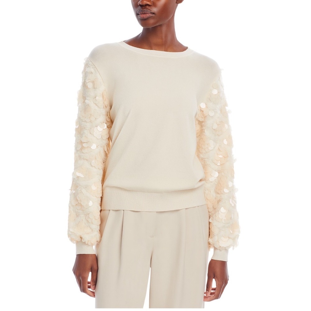Sioni MXD Media LSLV Crew Neck Sweater Cape Sands Sequins Size Small‎